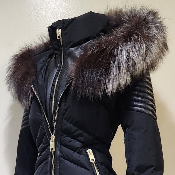 💥HOT ITEM!💥Nicole Benisti Ombre Silver/Black Fox Fur Cortina Leather Down Coat - Picture 9 of 16